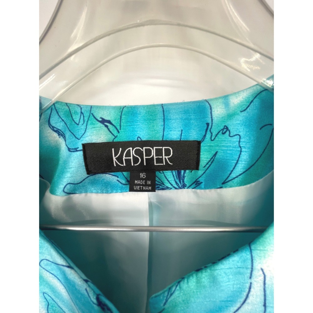 Kasper Women Skirt Suit 16 2-Piece Blue Floral Lily Open Jacket Set Lined - Picture 7 of 13